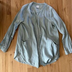 Sigrid Olsen L Linen Button Down Boho Lagenlook Blouse Top Beachy Minimalist